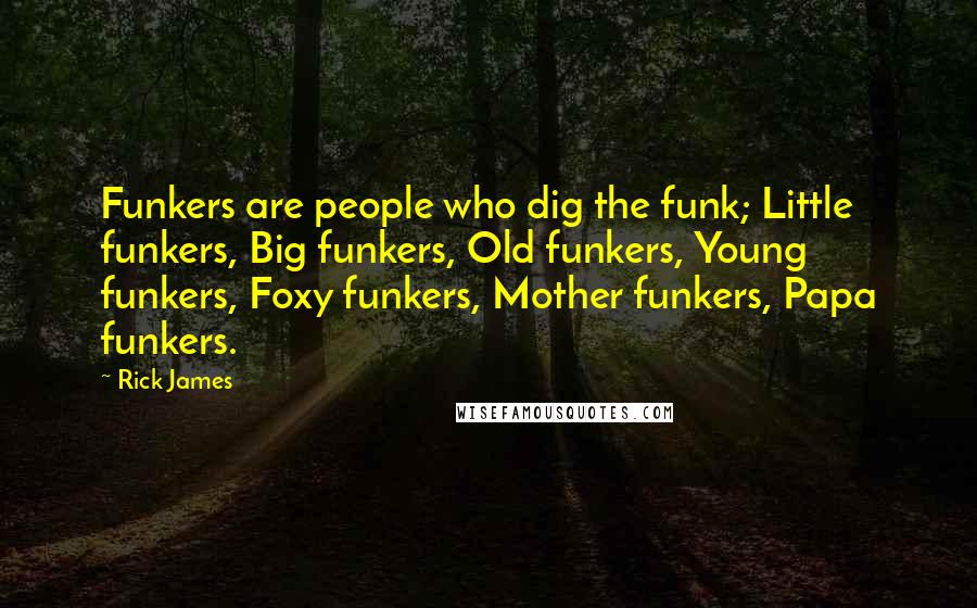 Rick James Quotes: Funkers are people who dig the funk; Little funkers, Big funkers, Old funkers, Young funkers, Foxy funkers, Mother funkers, Papa funkers.