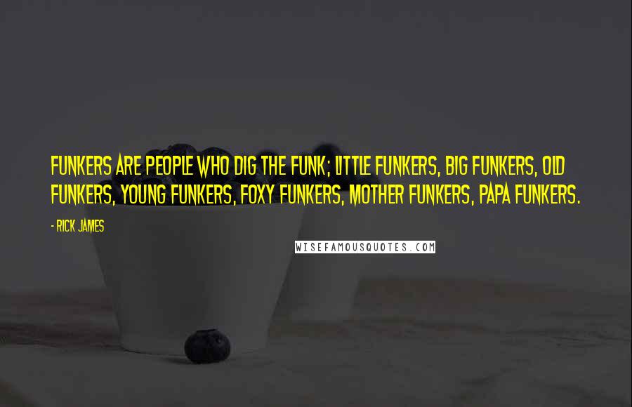 Rick James Quotes: Funkers are people who dig the funk; Little funkers, Big funkers, Old funkers, Young funkers, Foxy funkers, Mother funkers, Papa funkers.