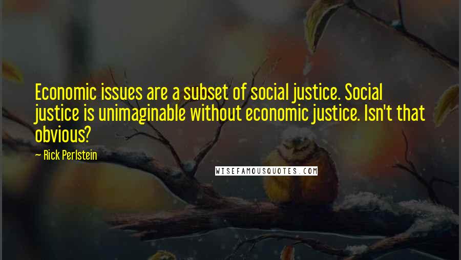 Rick Perlstein Quotes: Economic issues are a subset of social justice. Social justice is unimaginable without economic justice. Isn't that obvious?