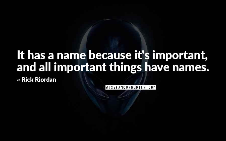 Rick Riordan Quotes: It has a name because it's important, and all important things have names.