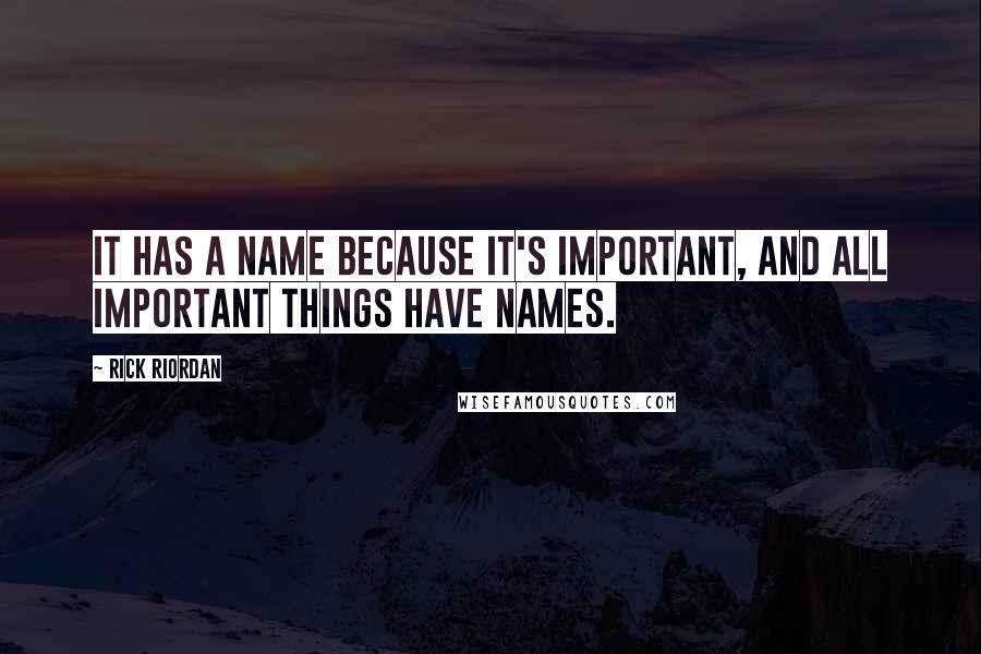 Rick Riordan Quotes: It has a name because it's important, and all important things have names.