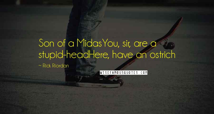 Rick Riordan Quotes: Son of a MidasYou, sir, are a stupid-headHere, have an ostrich