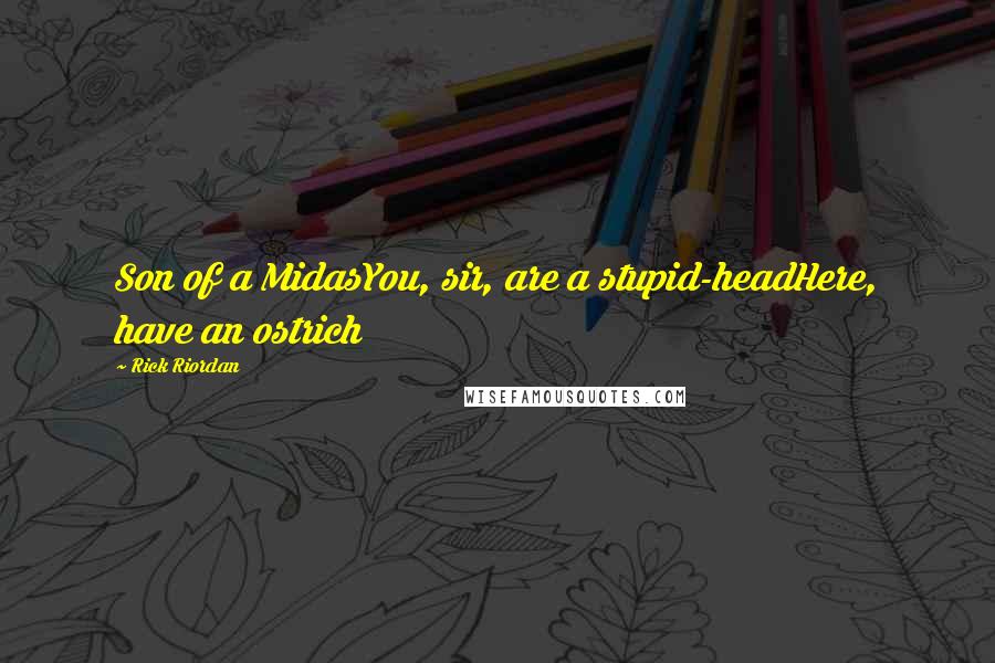 Rick Riordan Quotes: Son of a MidasYou, sir, are a stupid-headHere, have an ostrich