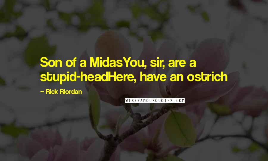 Rick Riordan Quotes: Son of a MidasYou, sir, are a stupid-headHere, have an ostrich