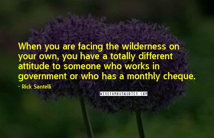 Rick Santelli Quotes: When you are facing the wilderness on your own, you have a totally different attitude to someone who works in government or who has a monthly cheque.