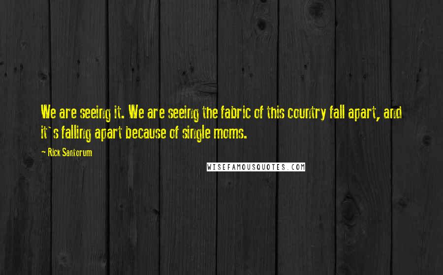 Rick Santorum Quotes: We are seeing it. We are seeing the fabric of this country fall apart, and it's falling apart because of single moms.
