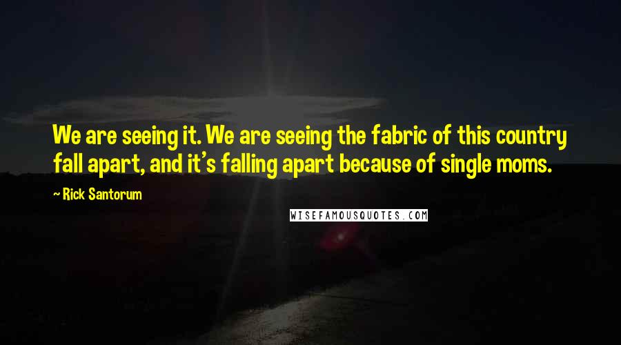 Rick Santorum Quotes: We are seeing it. We are seeing the fabric of this country fall apart, and it's falling apart because of single moms.
