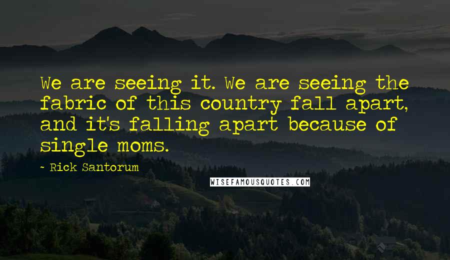 Rick Santorum Quotes: We are seeing it. We are seeing the fabric of this country fall apart, and it's falling apart because of single moms.