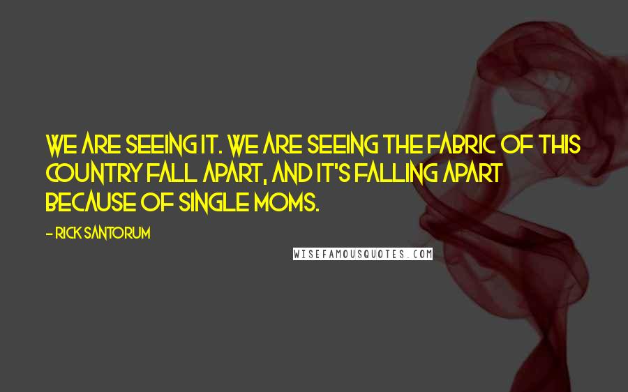 Rick Santorum Quotes: We are seeing it. We are seeing the fabric of this country fall apart, and it's falling apart because of single moms.