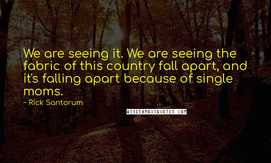 Rick Santorum Quotes: We are seeing it. We are seeing the fabric of this country fall apart, and it's falling apart because of single moms.