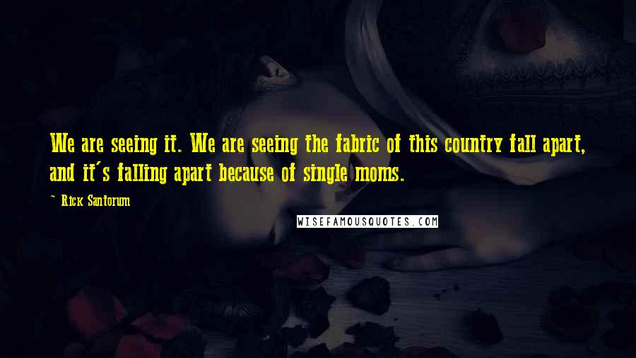 Rick Santorum Quotes: We are seeing it. We are seeing the fabric of this country fall apart, and it's falling apart because of single moms.