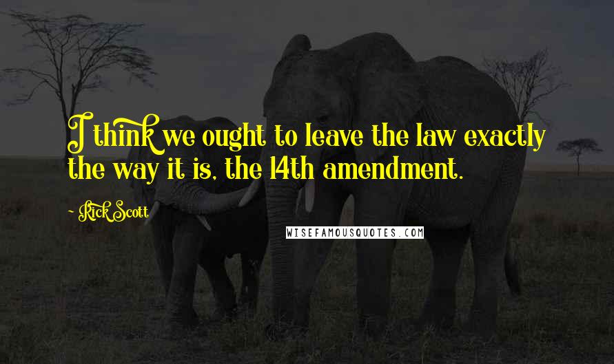 Rick Scott Quotes: I think we ought to leave the law exactly the way it is, the 14th amendment.