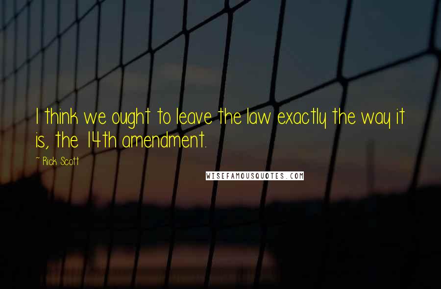 Rick Scott Quotes: I think we ought to leave the law exactly the way it is, the 14th amendment.