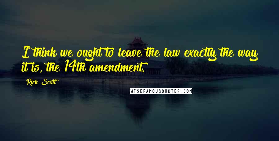 Rick Scott Quotes: I think we ought to leave the law exactly the way it is, the 14th amendment.