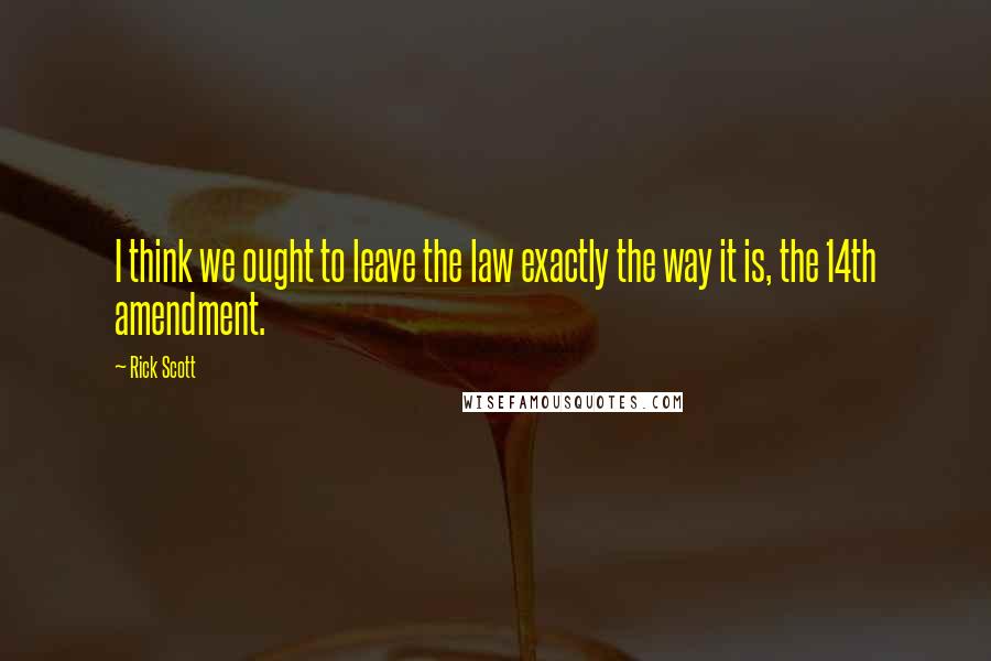Rick Scott Quotes: I think we ought to leave the law exactly the way it is, the 14th amendment.