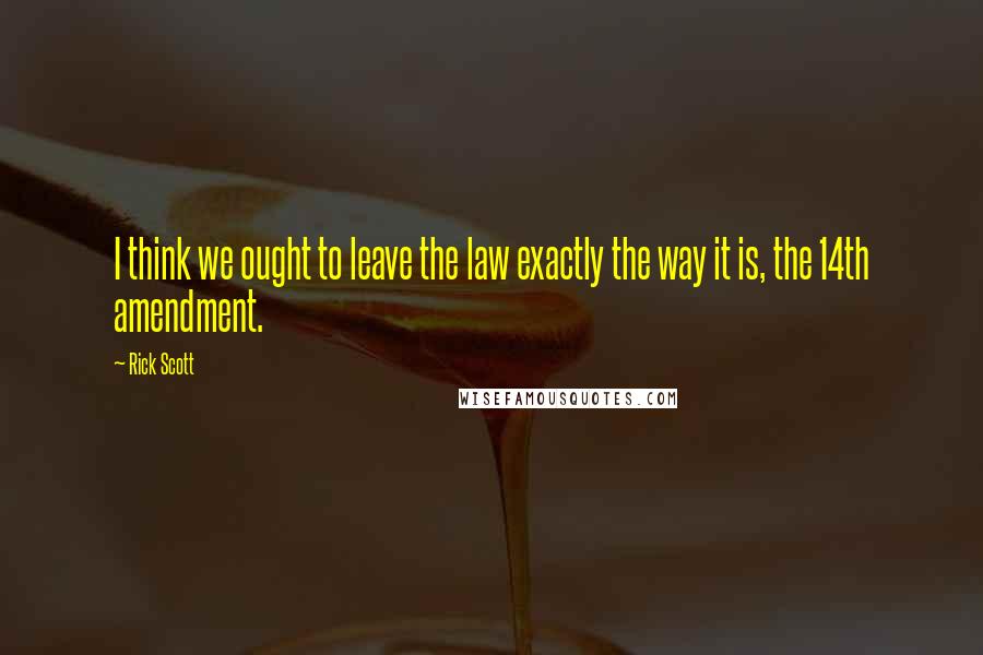 Rick Scott Quotes: I think we ought to leave the law exactly the way it is, the 14th amendment.