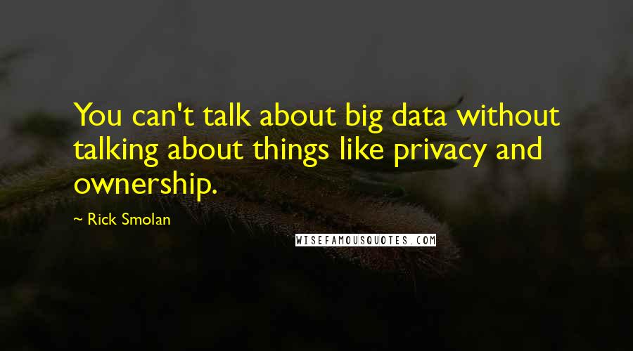 Rick Smolan Quotes: You can't talk about big data without talking about things like privacy and ownership.