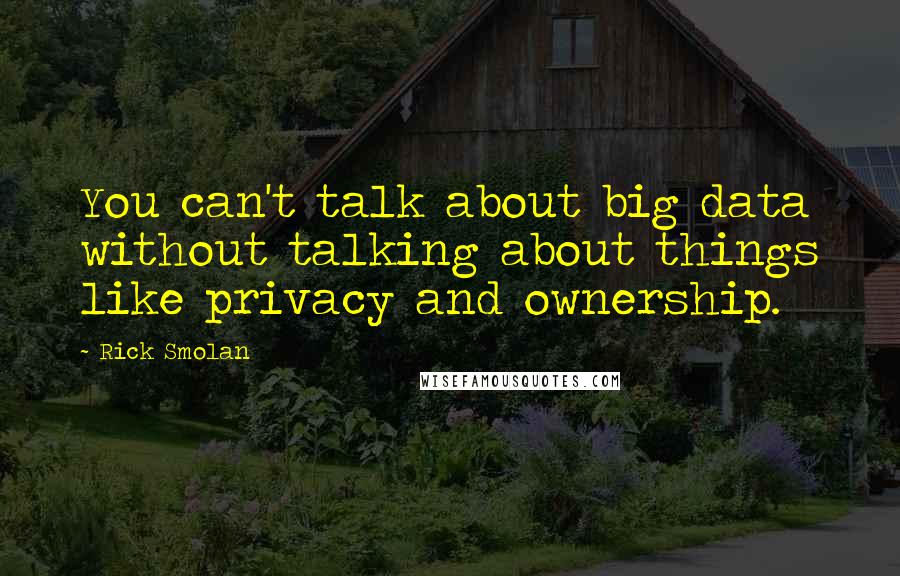 Rick Smolan Quotes: You can't talk about big data without talking about things like privacy and ownership.