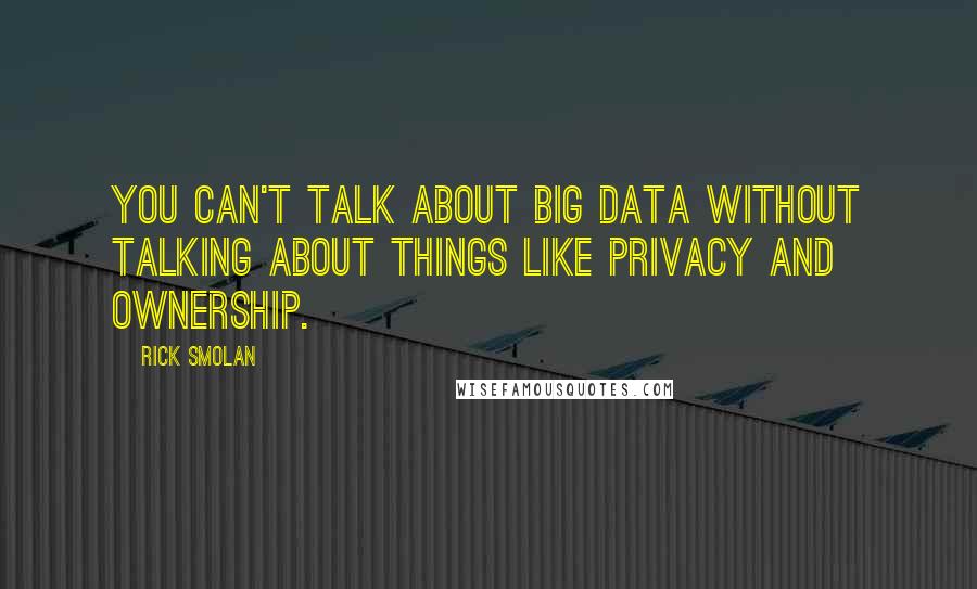 Rick Smolan Quotes: You can't talk about big data without talking about things like privacy and ownership.