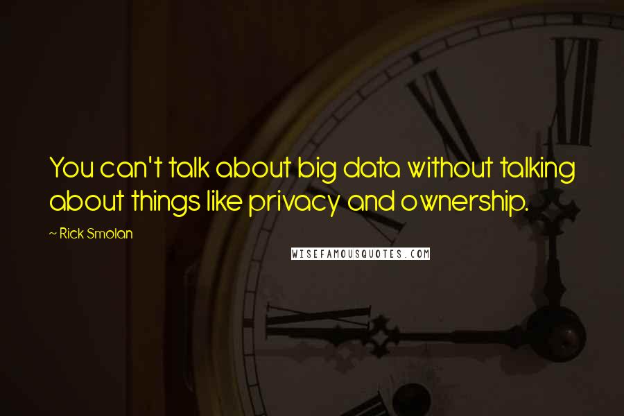 Rick Smolan Quotes: You can't talk about big data without talking about things like privacy and ownership.