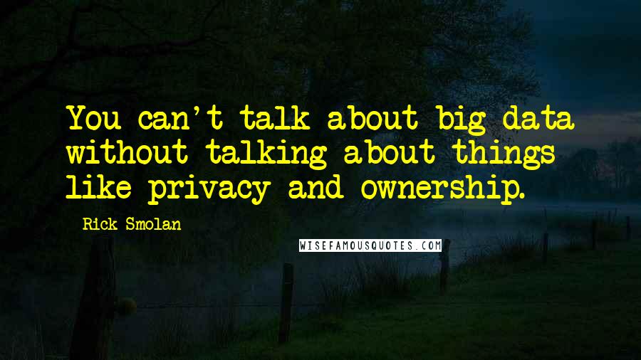 Rick Smolan Quotes: You can't talk about big data without talking about things like privacy and ownership.