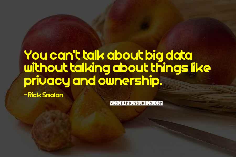 Rick Smolan Quotes: You can't talk about big data without talking about things like privacy and ownership.