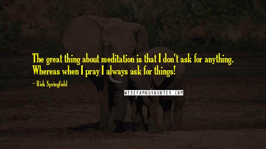 Rick Springfield Quotes: The great thing about meditation is that I don't ask for anything. Whereas when I pray I always ask for things!