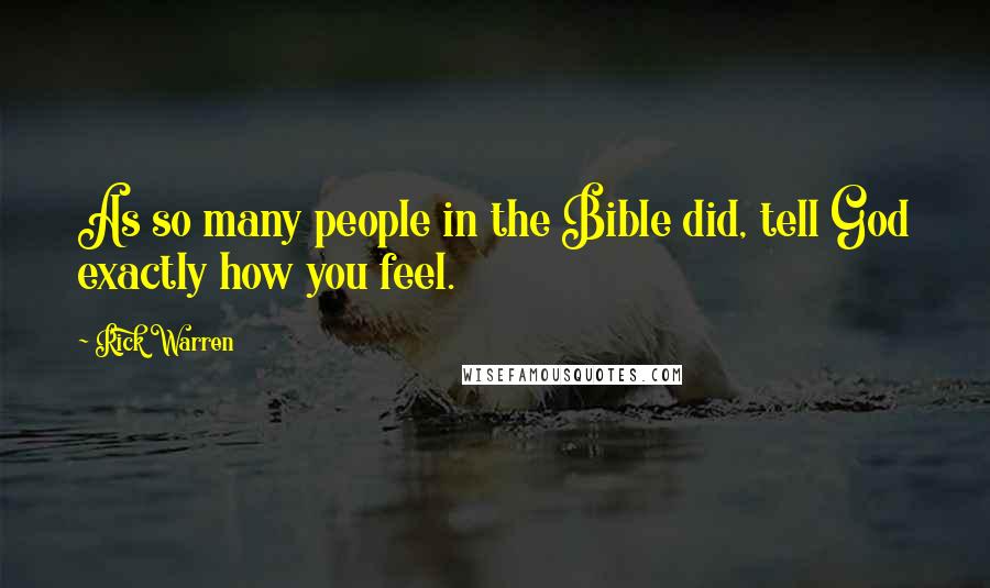 Rick Warren Quotes: As so many people in the Bible did, tell God exactly how you feel.