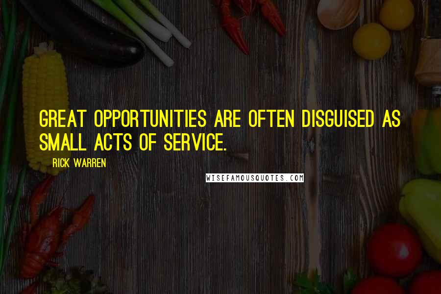 Rick Warren Quotes: Great opportunities are often disguised as small acts of service.