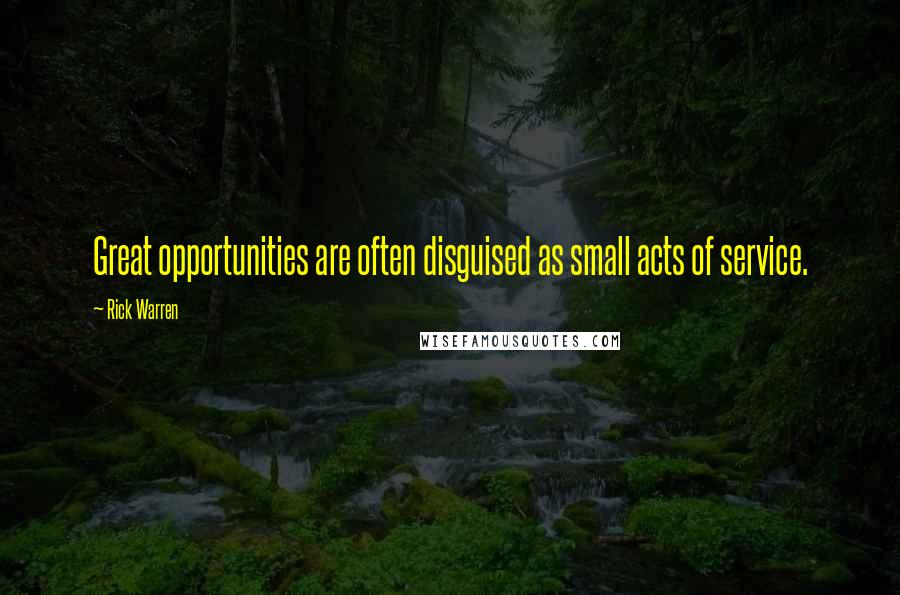 Rick Warren Quotes: Great opportunities are often disguised as small acts of service.