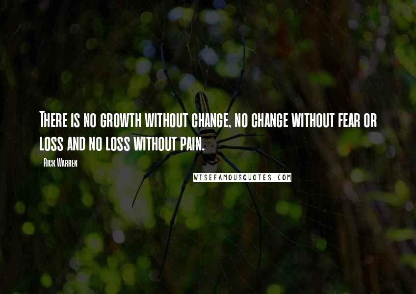 Rick Warren Quotes: There is no growth without change, no change without fear or loss and no loss without pain.