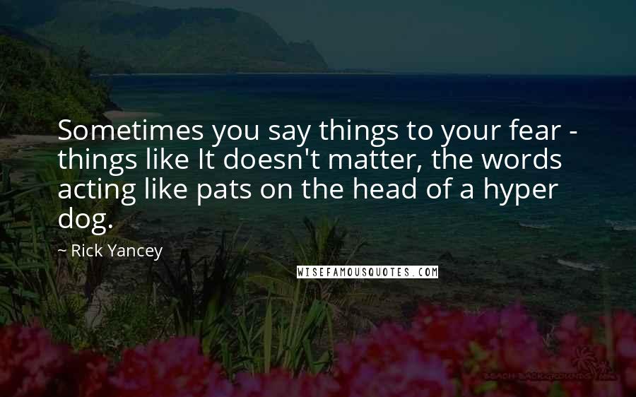 Rick Yancey Quotes: Sometimes you say things to your fear - things like It doesn't matter, the words acting like pats on the head of a hyper dog.