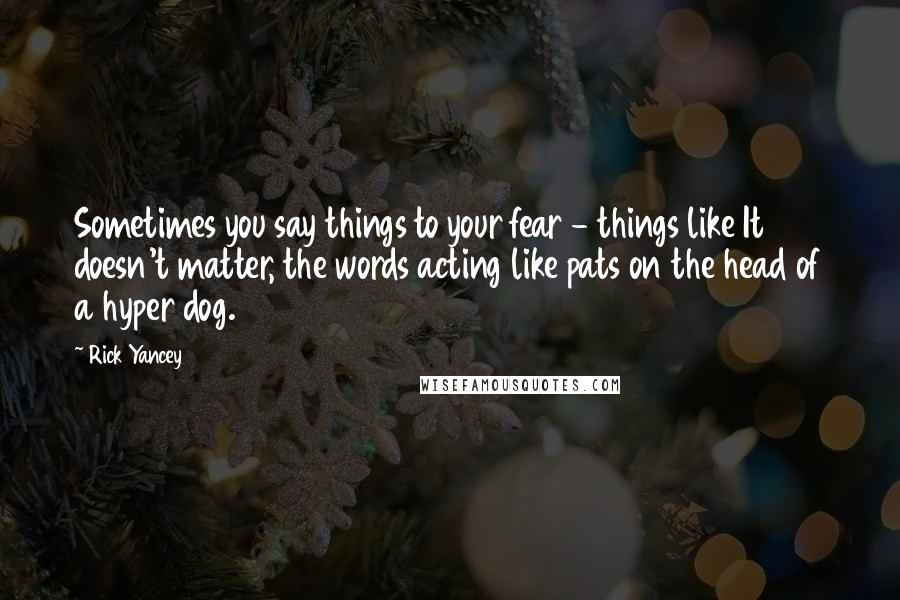 Rick Yancey Quotes: Sometimes you say things to your fear - things like It doesn't matter, the words acting like pats on the head of a hyper dog.