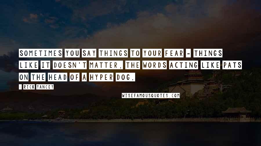 Rick Yancey Quotes: Sometimes you say things to your fear - things like It doesn't matter, the words acting like pats on the head of a hyper dog.