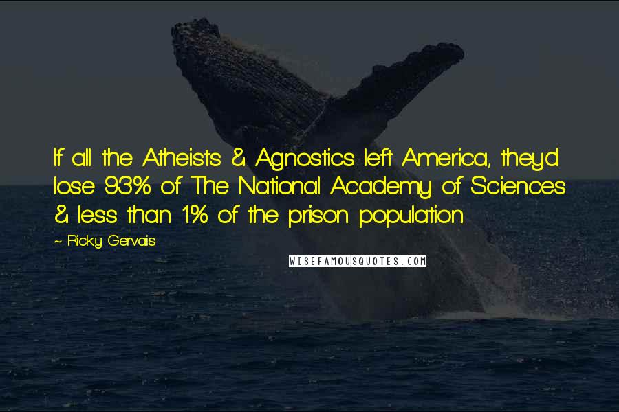 Ricky Gervais Quotes: If all the Atheists & Agnostics left America, they'd lose 93% of The National Academy of Sciences & less than 1% of the prison population.