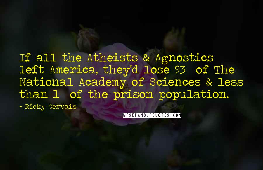 Ricky Gervais Quotes: If all the Atheists & Agnostics left America, they'd lose 93% of The National Academy of Sciences & less than 1% of the prison population.