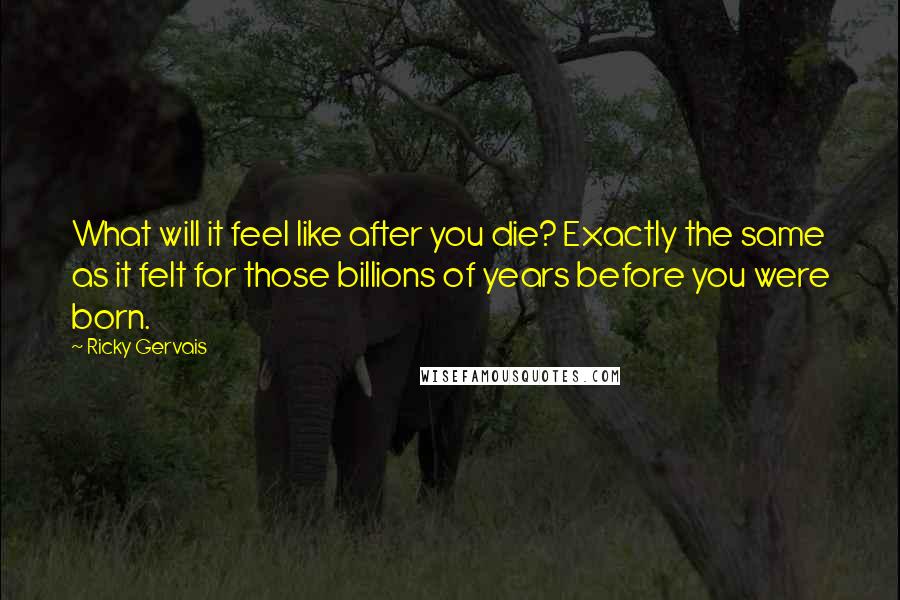 Ricky Gervais Quotes: What will it feel like after you die? Exactly the same as it felt for those billions of years before you were born.