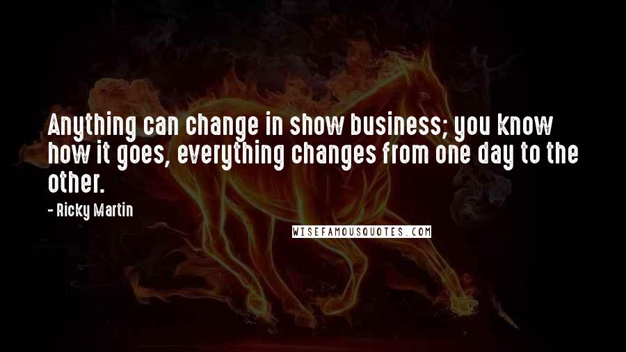 Ricky Martin Quotes: Anything can change in show business; you know how it goes, everything changes from one day to the other.
