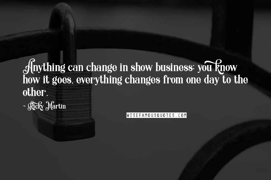 Ricky Martin Quotes: Anything can change in show business; you know how it goes, everything changes from one day to the other.