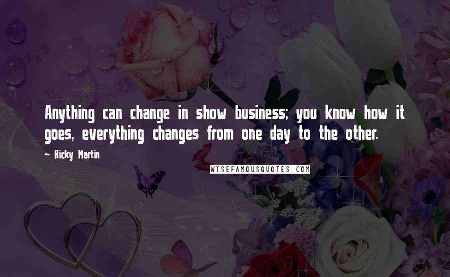 Ricky Martin Quotes: Anything can change in show business; you know how it goes, everything changes from one day to the other.
