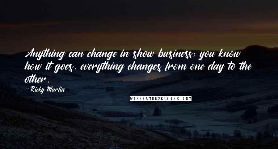 Ricky Martin Quotes: Anything can change in show business; you know how it goes, everything changes from one day to the other.
