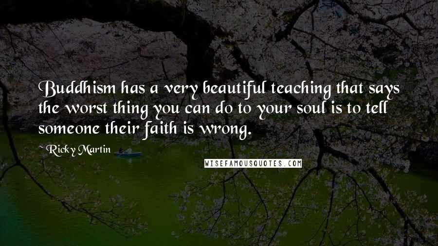 Ricky Martin Quotes: Buddhism has a very beautiful teaching that says the worst thing you can do to your soul is to tell someone their faith is wrong.