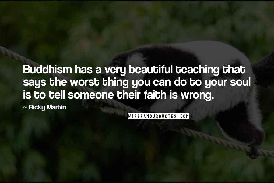 Ricky Martin Quotes: Buddhism has a very beautiful teaching that says the worst thing you can do to your soul is to tell someone their faith is wrong.