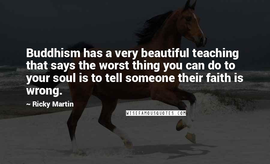 Ricky Martin Quotes: Buddhism has a very beautiful teaching that says the worst thing you can do to your soul is to tell someone their faith is wrong.