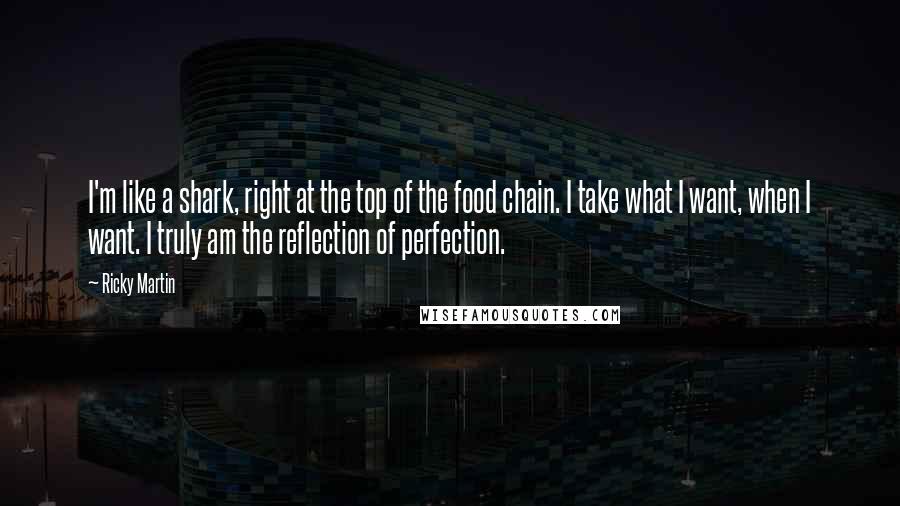 Ricky Martin Quotes: I'm like a shark, right at the top of the food chain. I take what I want, when I want. I truly am the reflection of perfection.