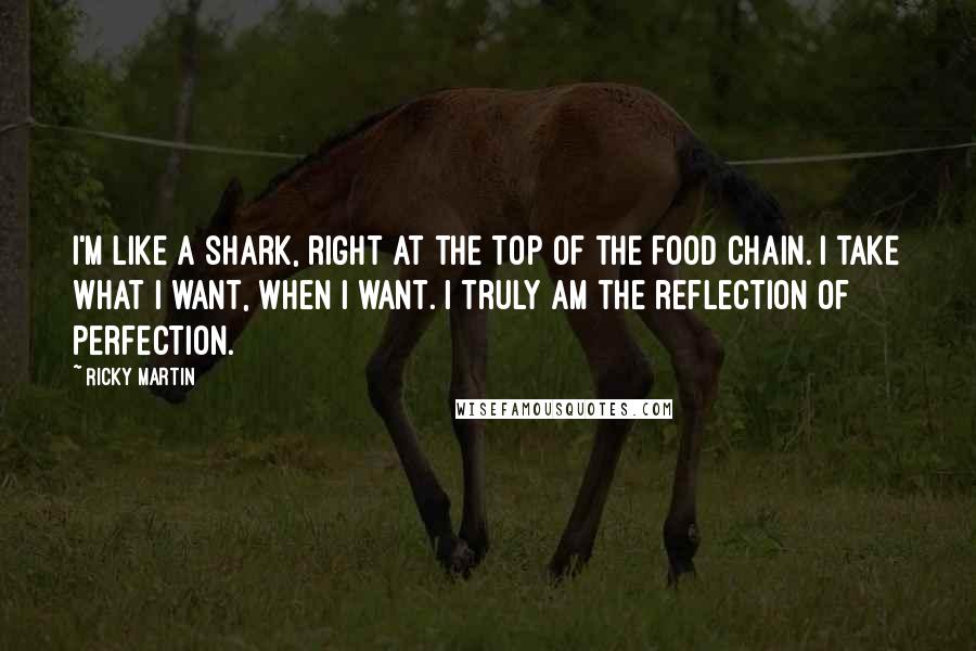 Ricky Martin Quotes: I'm like a shark, right at the top of the food chain. I take what I want, when I want. I truly am the reflection of perfection.