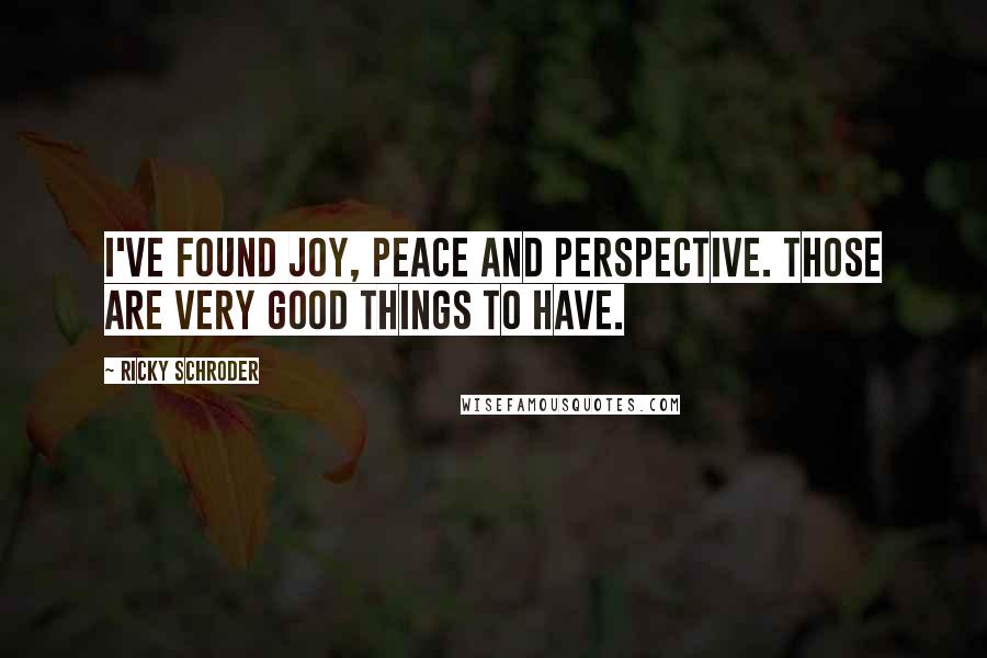 Ricky Schroder Quotes: I've found joy, peace and perspective. Those are very good things to have.