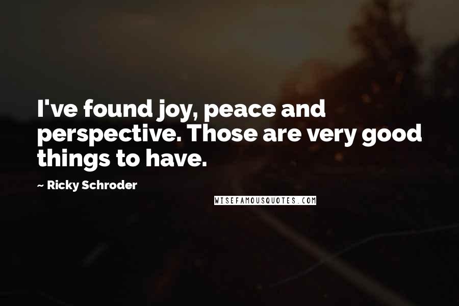 Ricky Schroder Quotes: I've found joy, peace and perspective. Those are very good things to have.