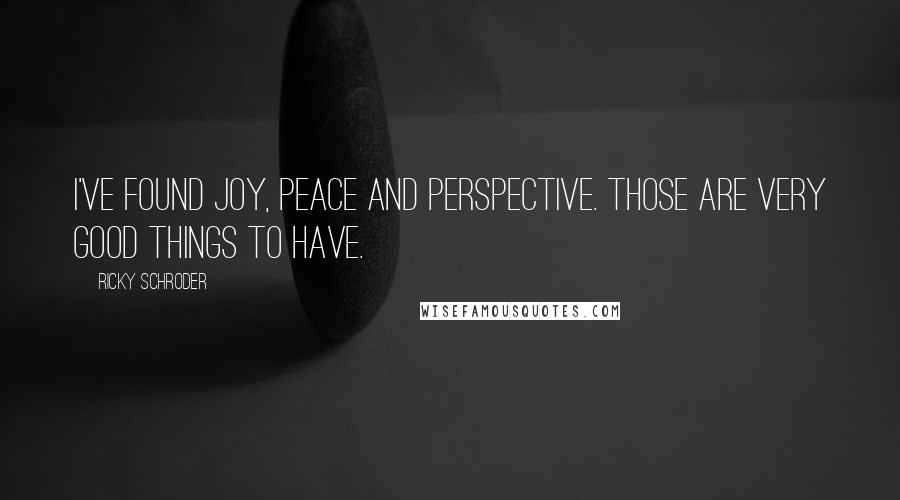Ricky Schroder Quotes: I've found joy, peace and perspective. Those are very good things to have.