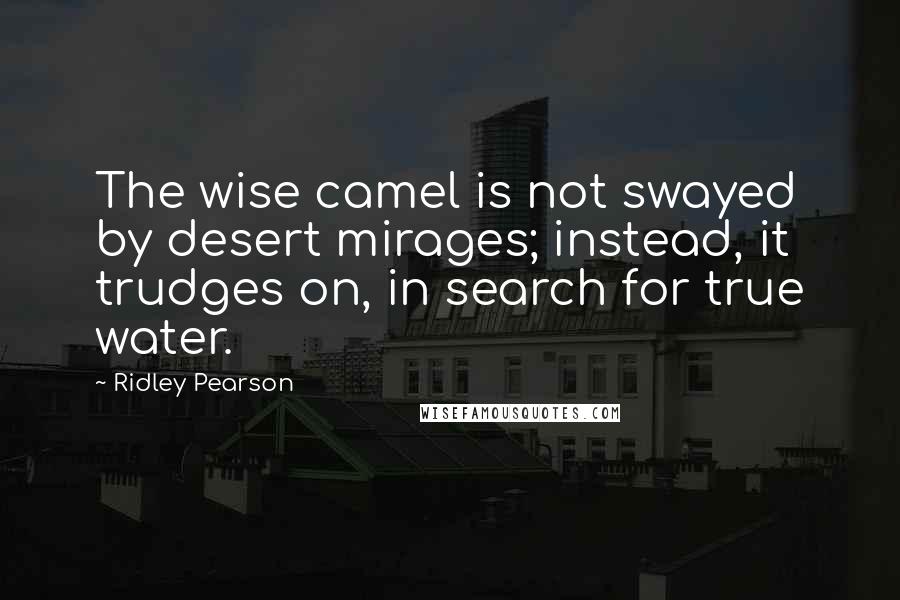 Ridley Pearson Quotes: The wise camel is not swayed by desert mirages; instead, it trudges on, in search for true water.